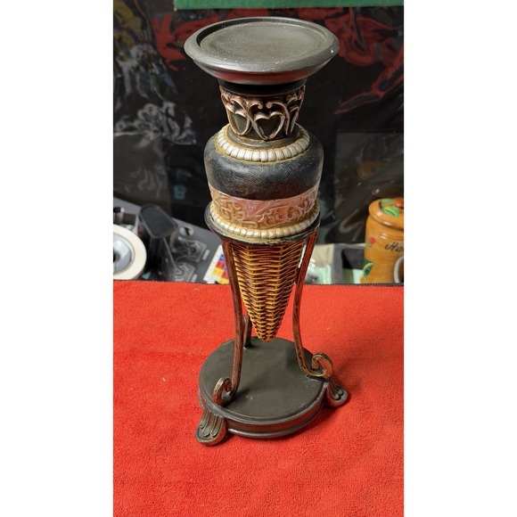 Vintage Decorative Candle Holder Pedestal Resin Metal Look 12.5" - Picture 2 of 6